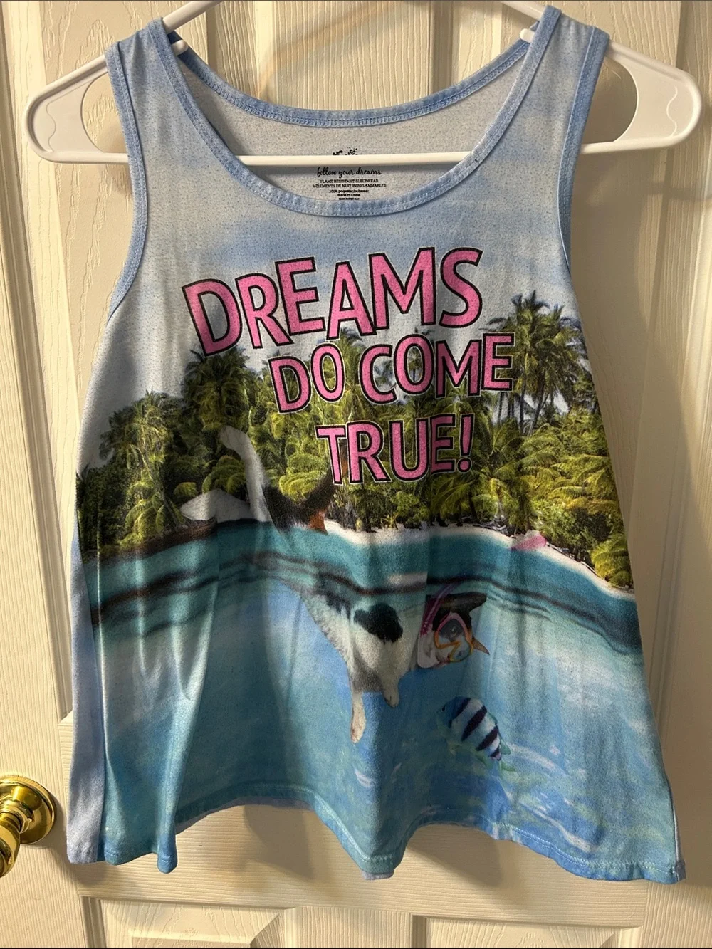 Justice Light Blue & Pink Tropical Graphic Tank Top